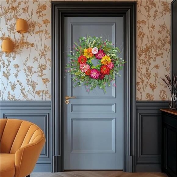 Spring Wreath 24 Inch Spring Wreaths for Front Door Lifelike & Full in Shape - Picture 6 of 7